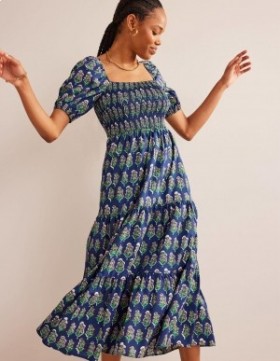 Navy Women's Boden Smocked Bodice Maxi Dress