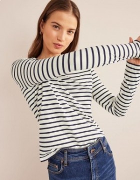 White / Navy Women's Boden Bea Long Sleeve Breton T shirts