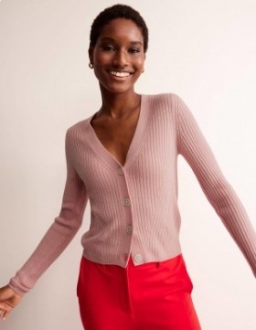 Pink Women's Boden Ribbed Merino Cardigan