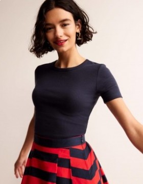 Navy Women's Boden Cotton Ribbed T shirts