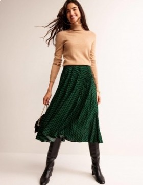 Light Green Women's Boden Pleated Midi Skirts