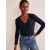 Navy Women's Boden Cotton V-Neck Long Sleeve Tops